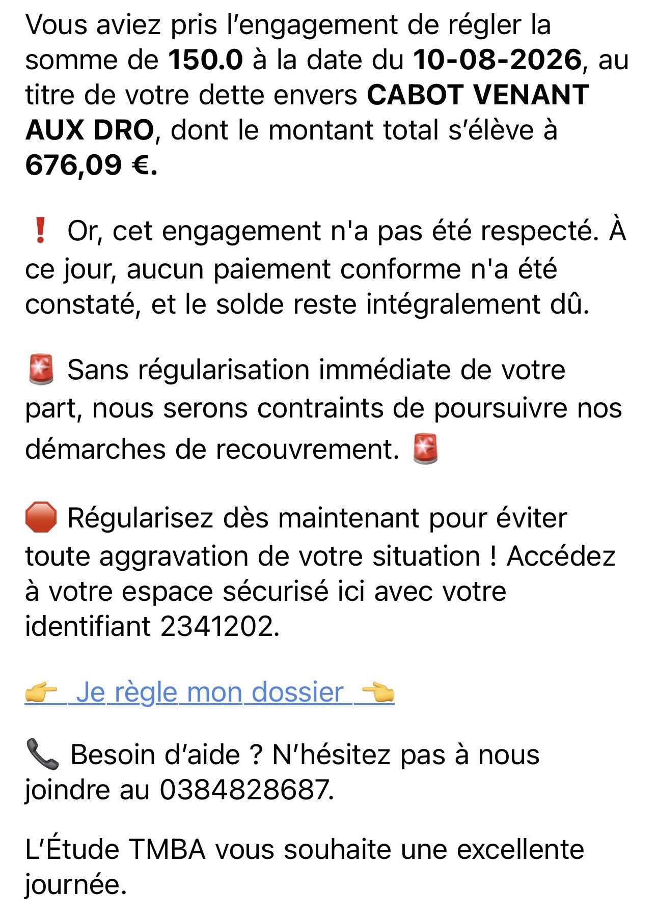 DETTES A REMBOURSER AU COMMISSAIRE DE JUSTICE !