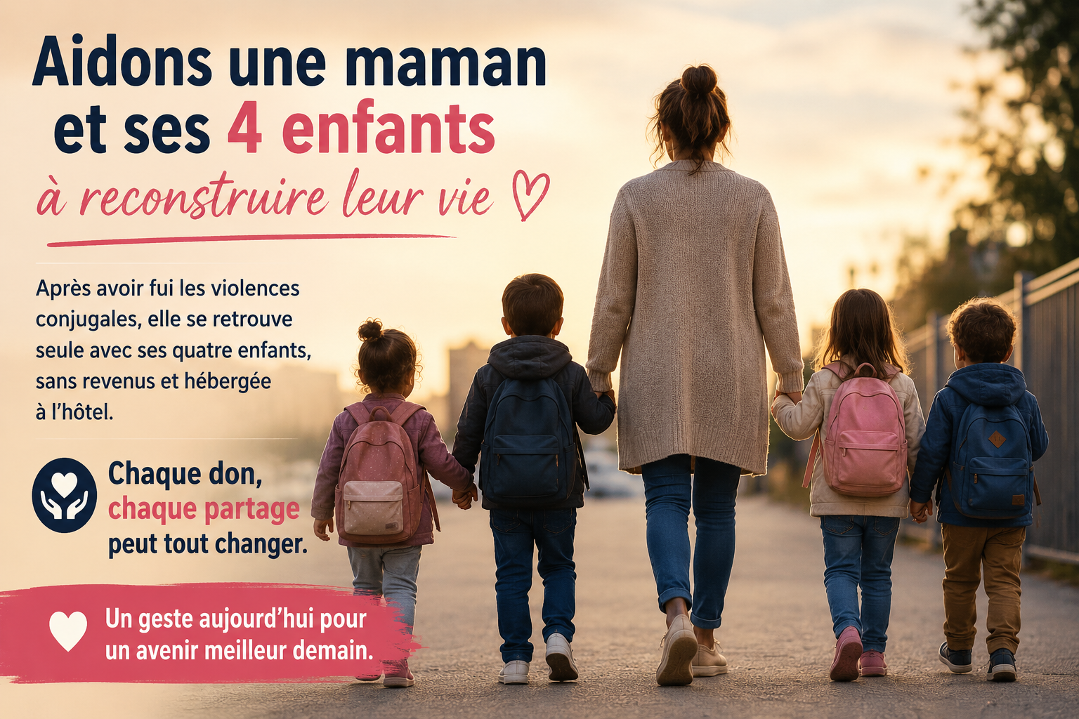 Aider une maman victime de violences conjugales et ses 4 enfants à reconstruire leur vie
