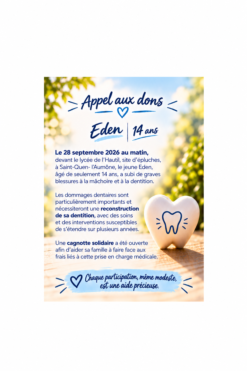Pour Eden, 14 ans : Ensemble, redonnons-lui le sourire